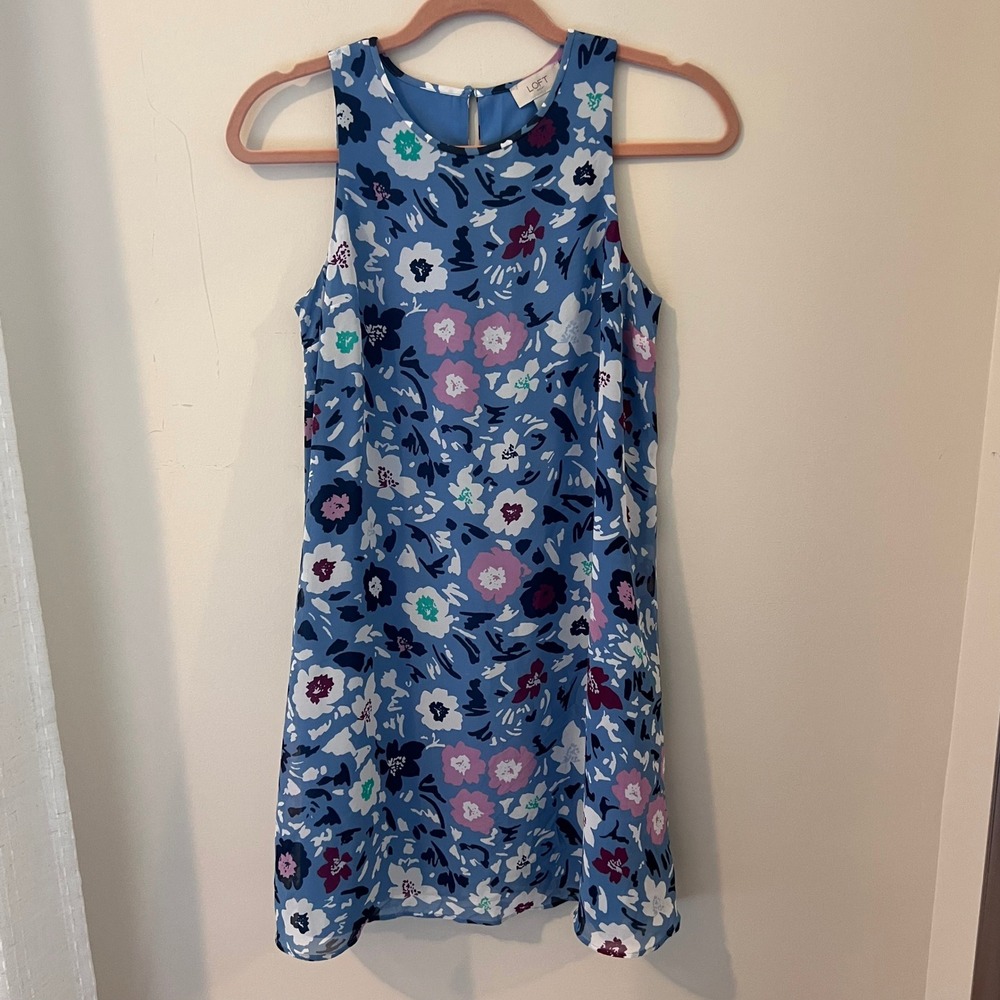 LOFT Outlet Floral Sleeveless‎ Dress Blue Pink White XS Mini
